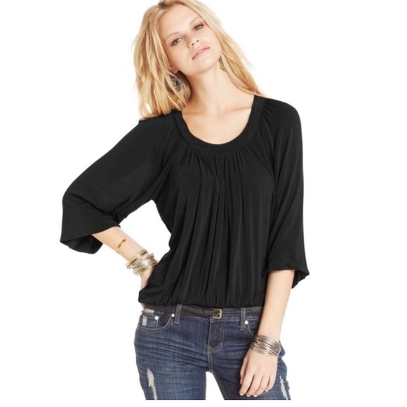 Free people black peasant blouse semi sheer loose fit Medium - Picture 1 of 9